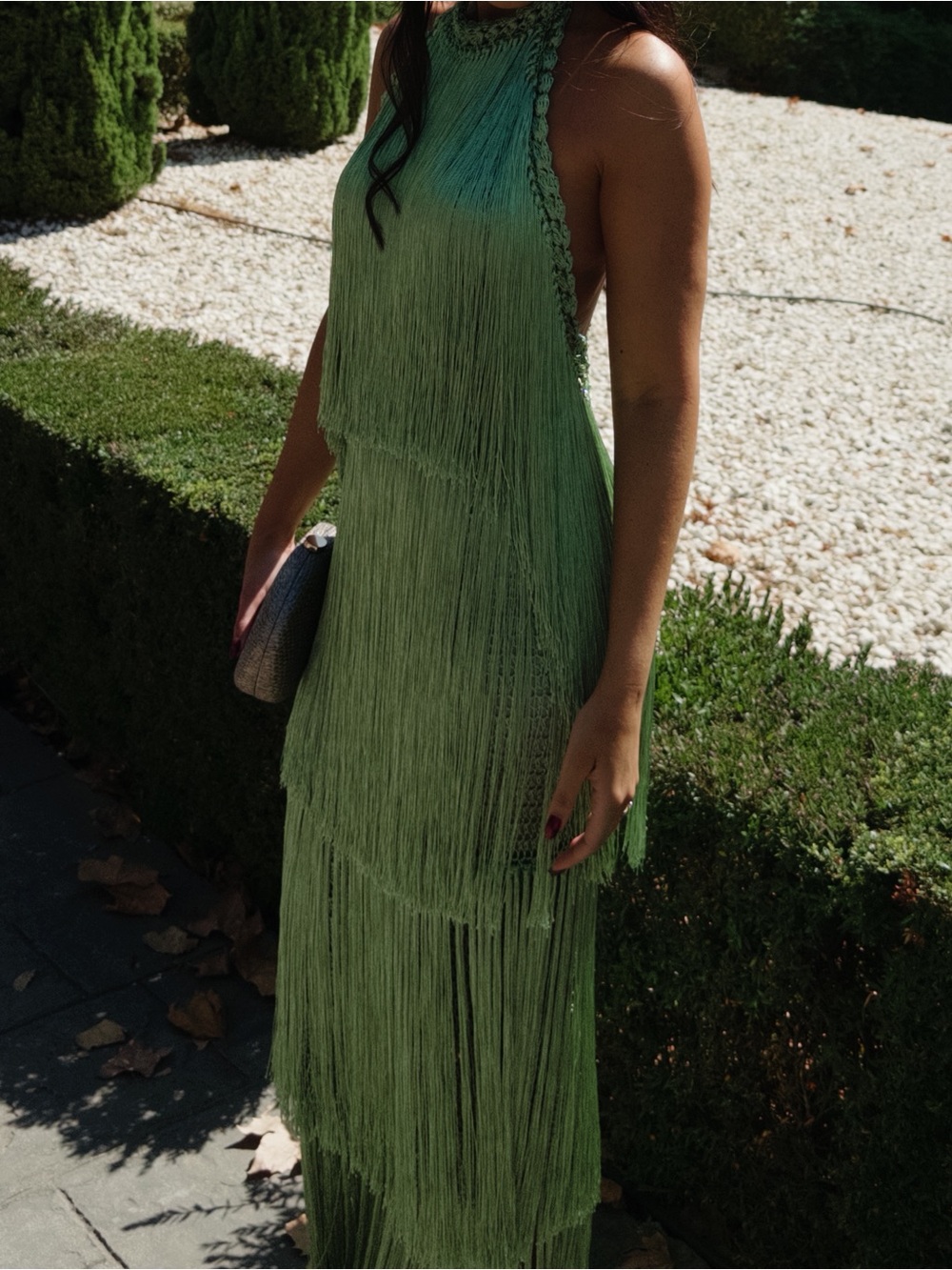 Fringed Maxi Dress in Sage Green — Unbranded